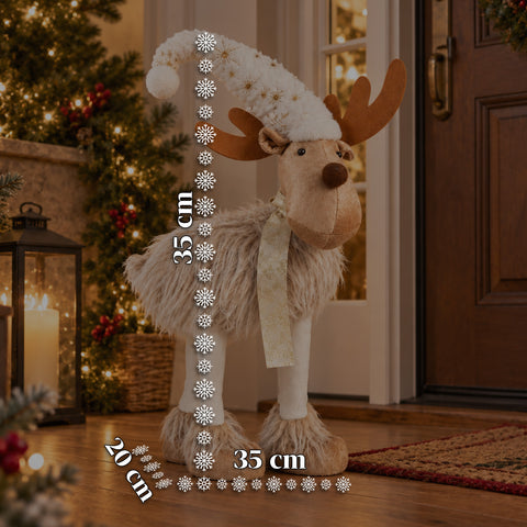 Großes Weihnachtsrentier 63 cm aus weichem Plüsch – Weihnachtsdekoration mit beschwerten Pfoten | 4 Farben
