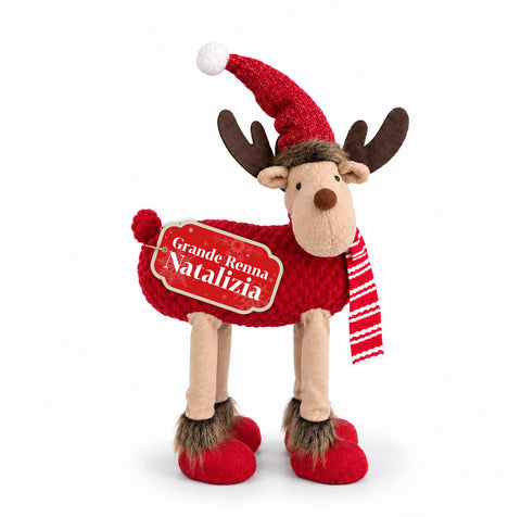 Großes Weihnachtsrentier 63 cm aus weichem Plüsch – Weihnachtsdekoration mit beschwerten Pfoten | 4 Farben