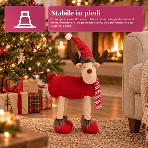Großes Weihnachtsrentier 63 cm aus weichem Plüsch – Weihnachtsdekoration mit beschwerten Pfoten | 4 Farben