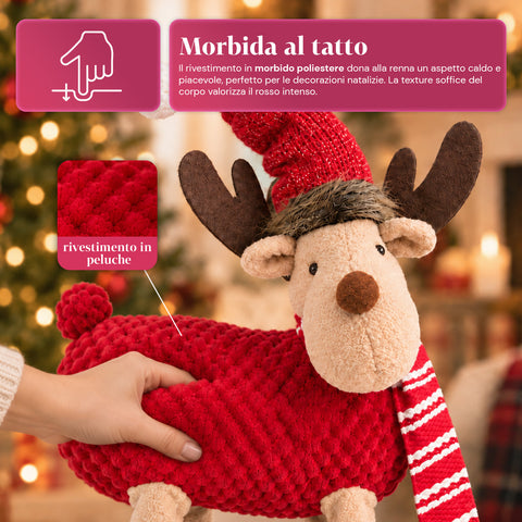 Großes Weihnachtsrentier 63 cm aus weichem Plüsch – Weihnachtsdekoration mit beschwerten Pfoten | 4 Farben