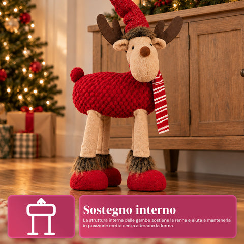 Großes Weihnachtsrentier 63 cm aus weichem Plüsch – Weihnachtsdekoration mit beschwerten Pfoten | 4 Farben