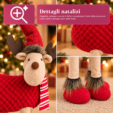 Großes Weihnachtsrentier 63 cm aus weichem Plüsch – Weihnachtsdekoration mit beschwerten Pfoten | 4 Farben