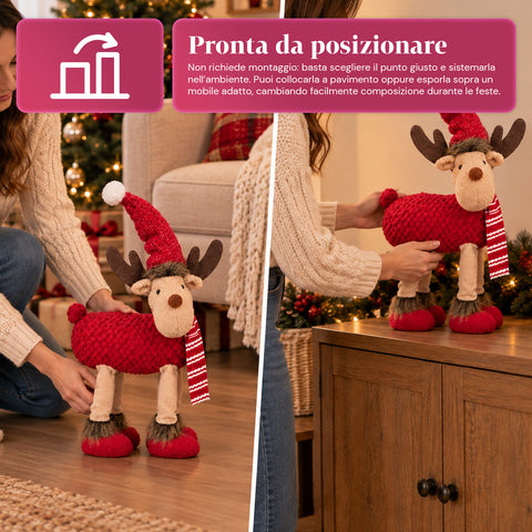 Großes Weihnachtsrentier 63 cm aus weichem Plüsch – Weihnachtsdekoration mit beschwerten Pfoten | 4 Farben