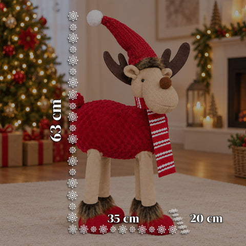 Großes Weihnachtsrentier 63 cm aus weichem Plüsch – Weihnachtsdekoration mit beschwerten Pfoten | 4 Farben