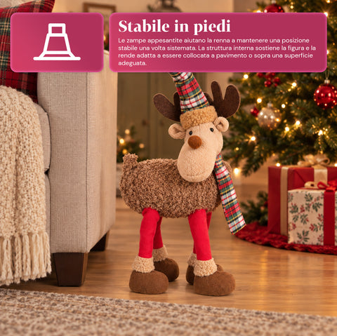 Großes Weihnachtsrentier 63 cm aus weichem Plüsch – Weihnachtsdekoration mit beschwerten Pfoten | 4 Farben