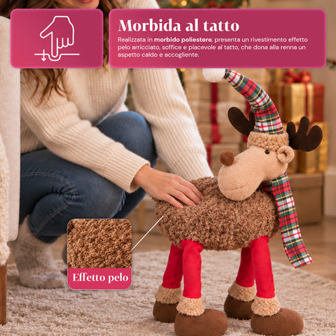 Großes Weihnachtsrentier 63 cm aus weichem Plüsch – Weihnachtsdekoration mit beschwerten Pfoten | 4 Farben