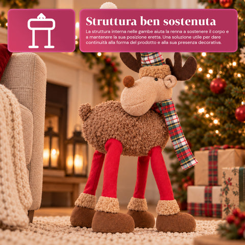 Großes Weihnachtsrentier 63 cm aus weichem Plüsch – Weihnachtsdekoration mit beschwerten Pfoten | 4 Farben