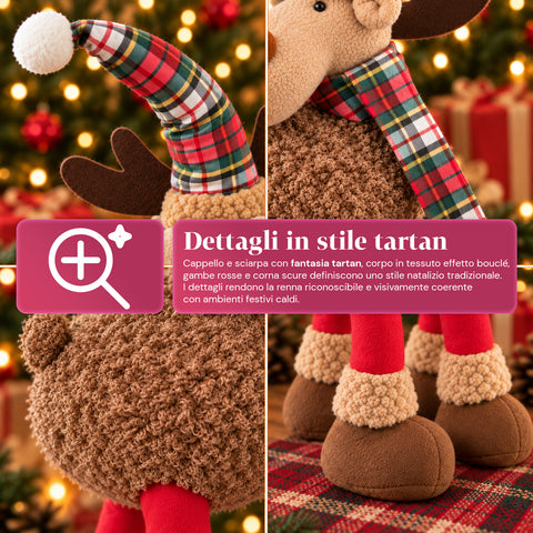 Großes Weihnachtsrentier 63 cm aus weichem Plüsch – Weihnachtsdekoration mit beschwerten Pfoten | 4 Farben