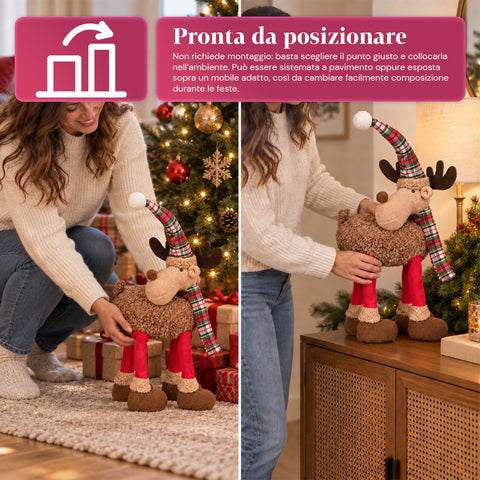 Großes Weihnachtsrentier 63 cm aus weichem Plüsch – Weihnachtsdekoration mit beschwerten Pfoten | 4 Farben