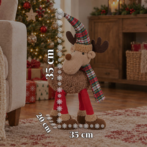 Großes Weihnachtsrentier 63 cm aus weichem Plüsch – Weihnachtsdekoration mit beschwerten Pfoten | 4 Farben