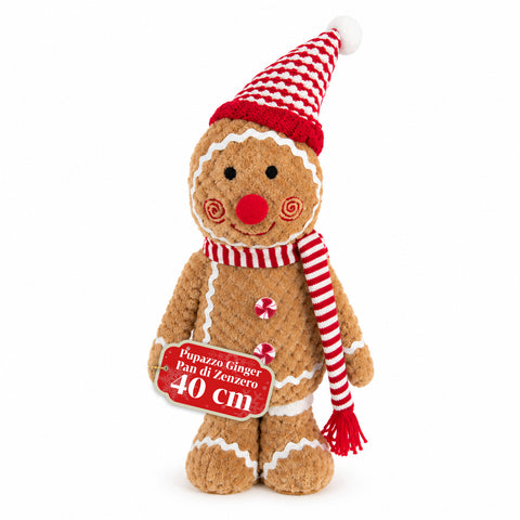 Lebkuchenmann Ginger aus Plüsch 30 und 40 cm – Weihnachtsdekoration mit Kochmütze oder Weihnachtsmütze