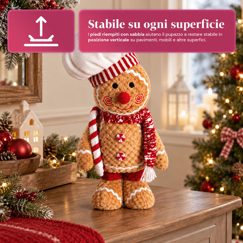 Lebkuchenmann Ginger aus Plüsch 30 und 40 cm – Weihnachtsdekoration mit Kochmütze oder Weihnachtsmütze