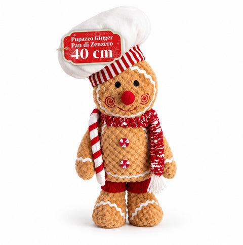 Lebkuchenmann Ginger aus Plüsch 30 und 40 cm – Weihnachtsdekoration mit Kochmütze oder Weihnachtsmütze