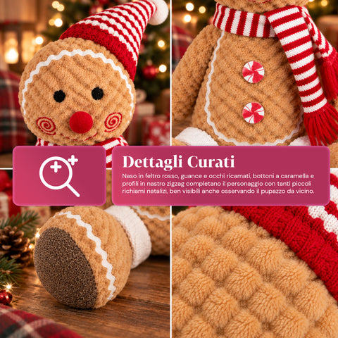 Lebkuchenmann Ginger aus Plüsch 30 und 40 cm – Weihnachtsdekoration mit Kochmütze oder Weihnachtsmütze