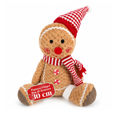 Lebkuchenmann Ginger aus Plüsch 30 und 40 cm – Weihnachtsdekoration mit Kochmütze oder Weihnachtsmütze