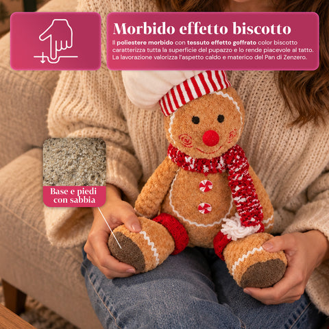 Lebkuchenmann Ginger aus Plüsch 30 und 40 cm – Weihnachtsdekoration mit Kochmütze oder Weihnachtsmütze