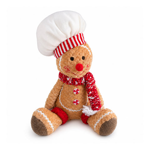 Pupazzo Ginger Pan di Zenzero in Peluche 30 e 40 cm – Decorazione Natalizia con Cappello da Chef o Berretto Natalizio