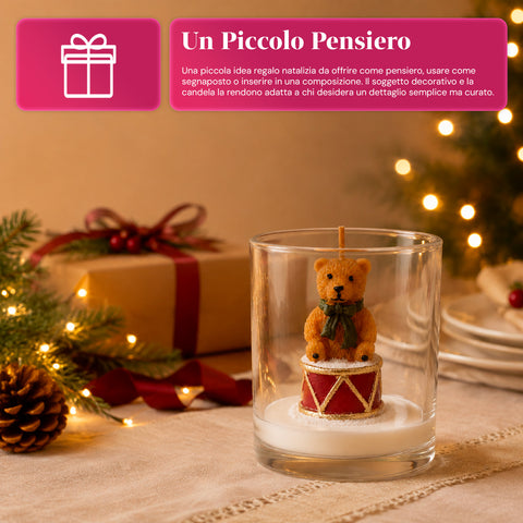 Weihnachtskerze im Glas 7 cm - Bärchen mit Weihnachtsmannmütze oder Bär auf Trommel - Dekoration und Tischdeko