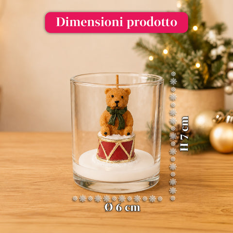 Weihnachtskerze im Glas 7 cm - Bärchen mit Weihnachtsmannmütze oder Bär auf Trommel - Dekoration und Tischdeko