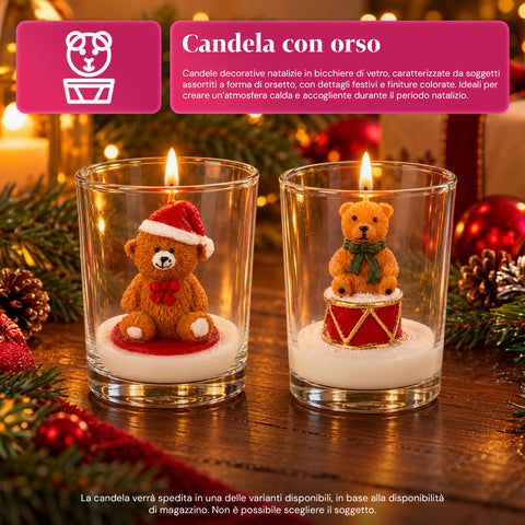 Weihnachtskerze im 7 cm hohen Glas mit verschiedenen Bärchen