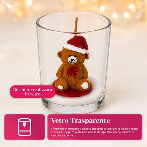 Weihnachtskerze im 7 cm hohen Glas mit verschiedenen Bärchen