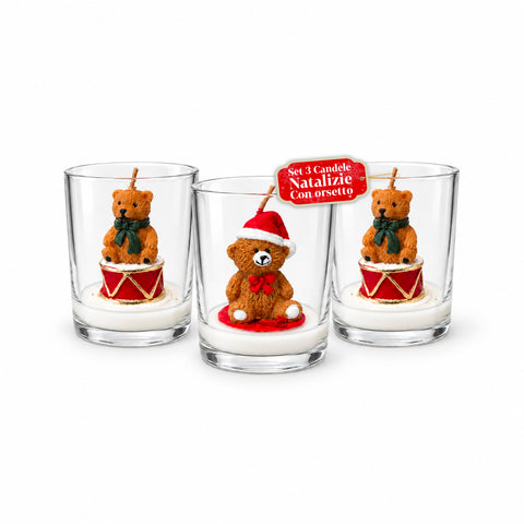 Weihnachtskerze im 7 cm hohen Glas mit verschiedenen Bärchen