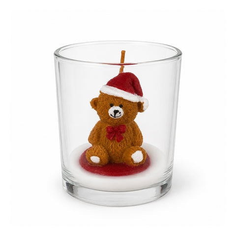 Weihnachtskerze im Glas 7 cm - Bärchen mit Weihnachtsmannmütze oder Bär auf Trommel - Dekoration und Tischdeko