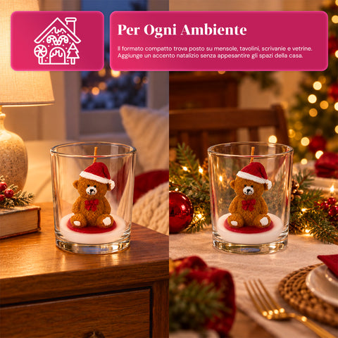 Weihnachtskerze im Glas 7 cm - Bärchen mit Weihnachtsmannmütze oder Bär auf Trommel - Dekoration und Tischdeko