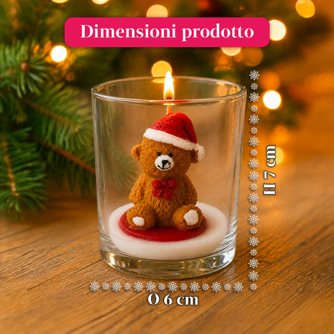Weihnachtskerze im Glas 7 cm - Bärchen mit Weihnachtsmannmütze oder Bär auf Trommel - Dekoration und Tischdeko