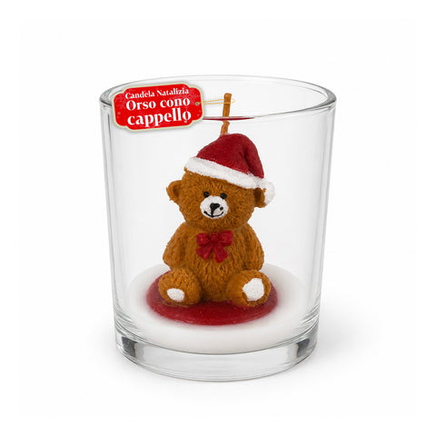 Weihnachtskerze im Glas 7 cm - Bärchen mit Weihnachtsmannmütze oder Bär auf Trommel - Dekoration und Tischdeko
