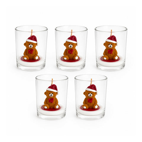 Weihnachtskerze im Glas 7 cm - Bärchen mit Weihnachtsmannmütze oder Bär auf Trommel - Dekoration und Tischdeko