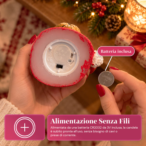 LED-Weihnachtskerze mit Batterie in 3 Varianten – Weihnachtsmann mit Baum, Bärchen und Bärengesicht, Flamme mit echtem Effekt, Weihnachtsdekoration