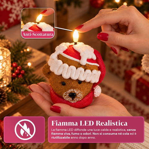 LED-Weihnachtskerze mit Batterie in 3 Varianten – Weihnachtsmann mit Baum, Bärchen und Bärengesicht, Flamme mit echtem Effekt, Weihnachtsdekoration