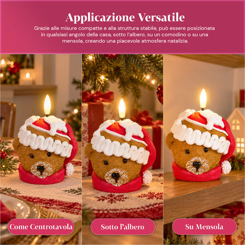 LED-Weihnachtskerze mit Batterie in 3 Varianten – Weihnachtsmann mit Baum, Bärchen und Bärengesicht, Flamme mit echtem Effekt, Weihnachtsdekoration