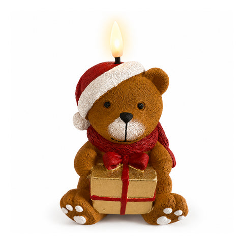 LED-Weihnachtskerze mit Batterie in 3 Varianten – Weihnachtsmann mit Baum, Bärchen und Bärengesicht, Flamme mit echtem Effekt, Weihnachtsdekoration