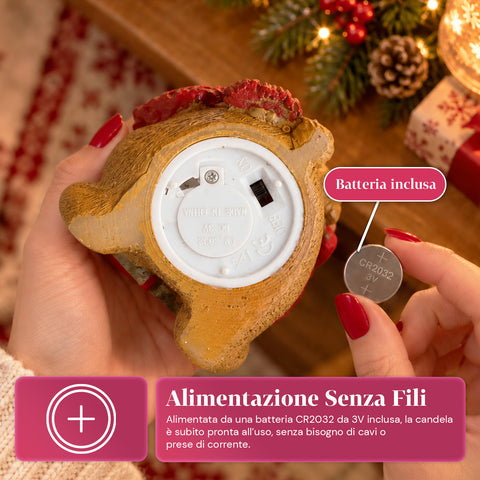LED-Weihnachtskerze mit Batterie in 3 Varianten – Weihnachtsmann mit Baum, Bärchen und Bärengesicht, Flamme mit echtem Effekt, Weihnachtsdekoration