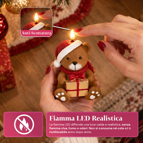 LED-Weihnachtskerze mit Batterie in 3 Varianten – Weihnachtsmann mit Baum, Bärchen und Bärengesicht, Flamme mit echtem Effekt, Weihnachtsdekoration