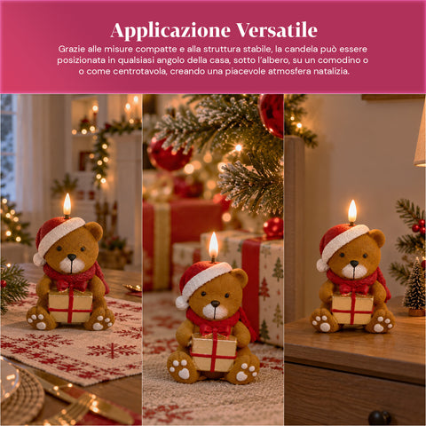 LED-Weihnachtskerze mit Batterie in 3 Varianten – Weihnachtsmann mit Baum, Bärchen und Bärengesicht, Flamme mit echtem Effekt, Weihnachtsdekoration