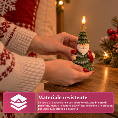 LED-Weihnachtskerze mit Batterie in 3 Varianten – Weihnachtsmann mit Baum, Bärchen und Bärengesicht, Flamme mit echtem Effekt, Weihnachtsdekoration