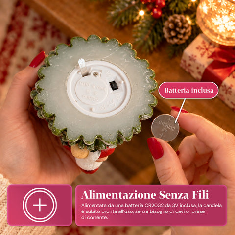 LED-Weihnachtskerze mit Batterie in 3 Varianten – Weihnachtsmann mit Baum, Bärchen und Bärengesicht, Flamme mit echtem Effekt, Weihnachtsdekoration