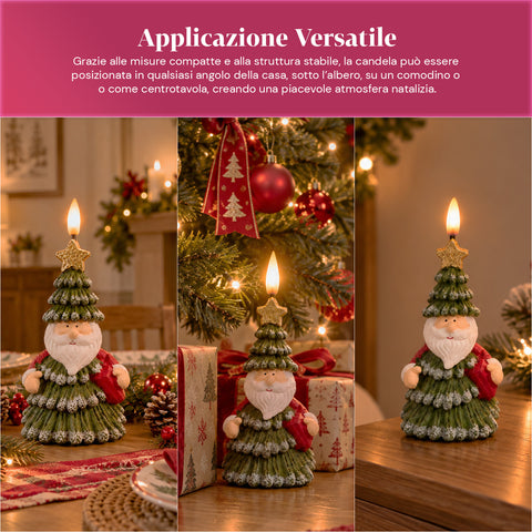 LED-Weihnachtskerze mit Batterie in 3 Varianten – Weihnachtsmann mit Baum, Bärchen und Bärengesicht, Flamme mit echtem Effekt, Weihnachtsdekoration