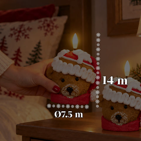 LED-Weihnachtskerze mit Batterie in 3 Varianten – Weihnachtsmann mit Baum, Bärchen und Bärengesicht, Flamme mit echtem Effekt, Weihnachtsdekoration