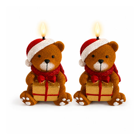 LED-Weihnachtskerze mit Batterie in 3 Varianten – Weihnachtsmann mit Baum, Bärchen und Bärengesicht, Flamme mit echtem Effekt, Weihnachtsdekoration