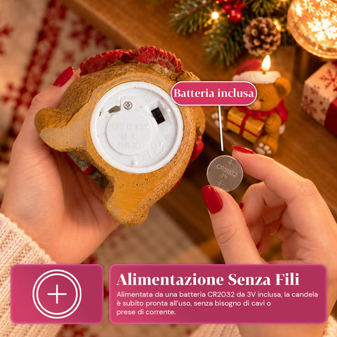 LED-Weihnachtskerze mit Batterie in 3 Varianten – Weihnachtsmann mit Baum, Bärchen und Bärengesicht, Flamme mit echtem Effekt, Weihnachtsdekoration