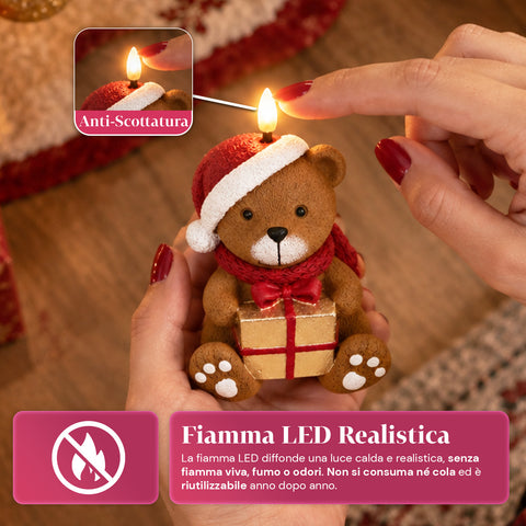 LED-Weihnachtskerze mit Batterie in 3 Varianten – Weihnachtsmann mit Baum, Bärchen und Bärengesicht, Flamme mit echtem Effekt, Weihnachtsdekoration