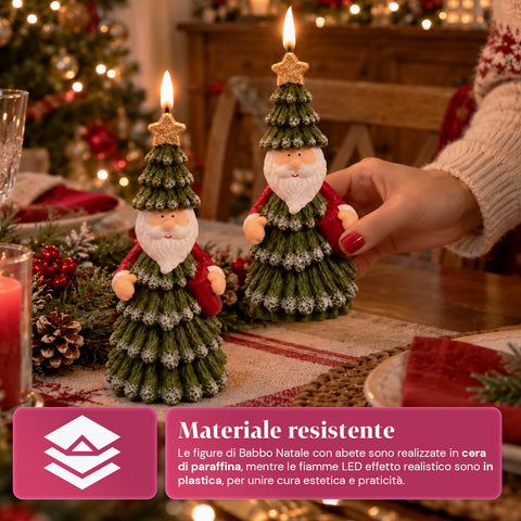 LED-Weihnachtskerze mit Batterie in 3 Varianten – Weihnachtsmann mit Baum, Bärchen und Bärengesicht, Flamme mit echtem Effekt, Weihnachtsdekoration