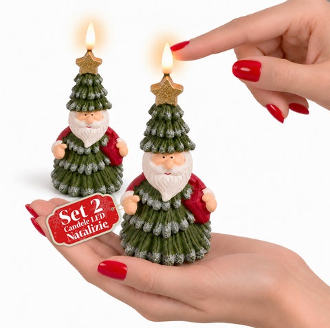 LED-Weihnachtskerze mit Batterie in 3 Varianten – Weihnachtsmann mit Baum, Bärchen und Bärengesicht, Flamme mit echtem Effekt, Weihnachtsdekoration