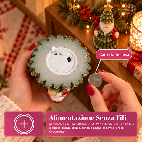 LED-Weihnachtskerze mit Batterie in 3 Varianten – Weihnachtsmann mit Baum, Bärchen und Bärengesicht, Flamme mit echtem Effekt, Weihnachtsdekoration