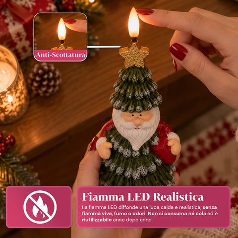 LED-Weihnachtskerze mit Batterie in 3 Varianten – Weihnachtsmann mit Baum, Bärchen und Bärengesicht, Flamme mit echtem Effekt, Weihnachtsdekoration