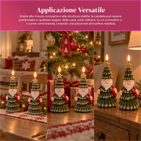 LED-Weihnachtskerze mit Batterie in 3 Varianten – Weihnachtsmann mit Baum, Bärchen und Bärengesicht, Flamme mit echtem Effekt, Weihnachtsdekoration